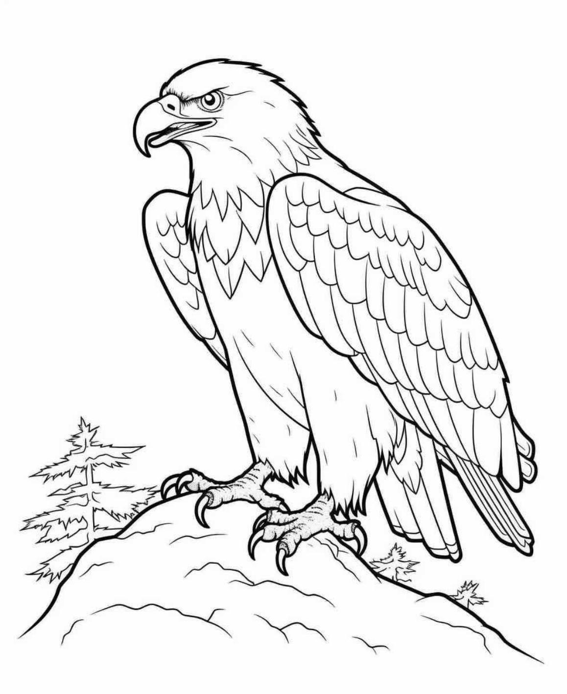 Ausmalbild Adler auf dem Berg