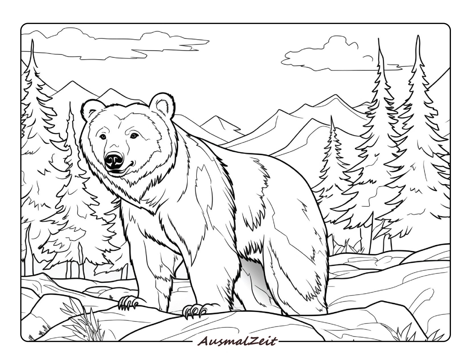 Ausmalbilder Bär und Berge zum Ausdrucken