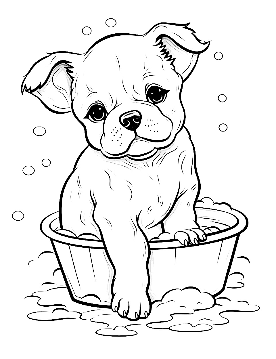 Ausmalbild Bulldogge in einer Badewanne von Tiere Sammlung