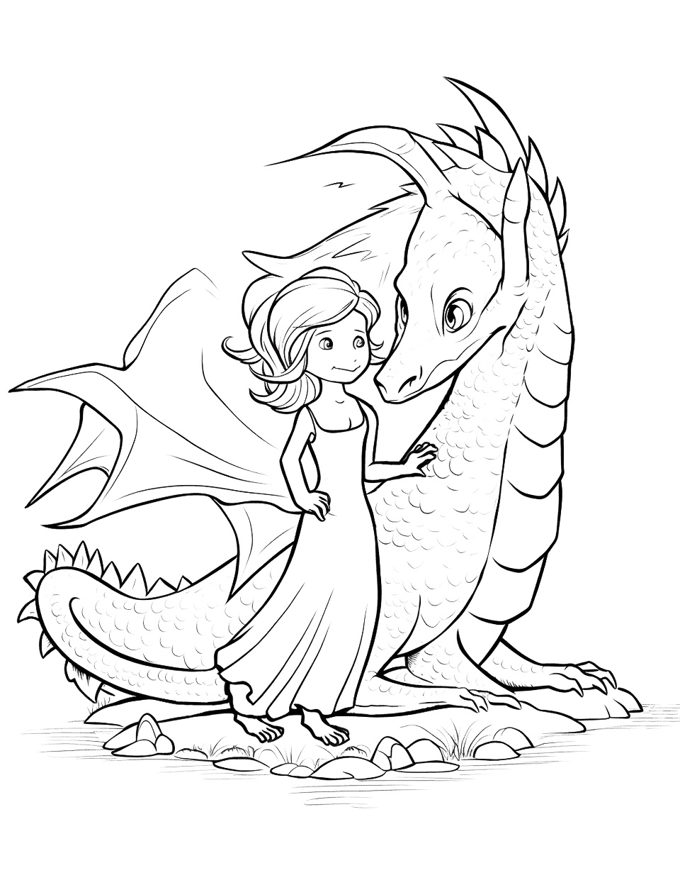 Ausmalbild Drache und Prinzessin