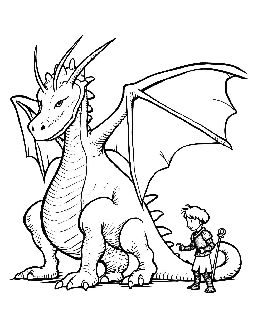 Ausmalbild Drache und Ritter zum Ausdrucken
