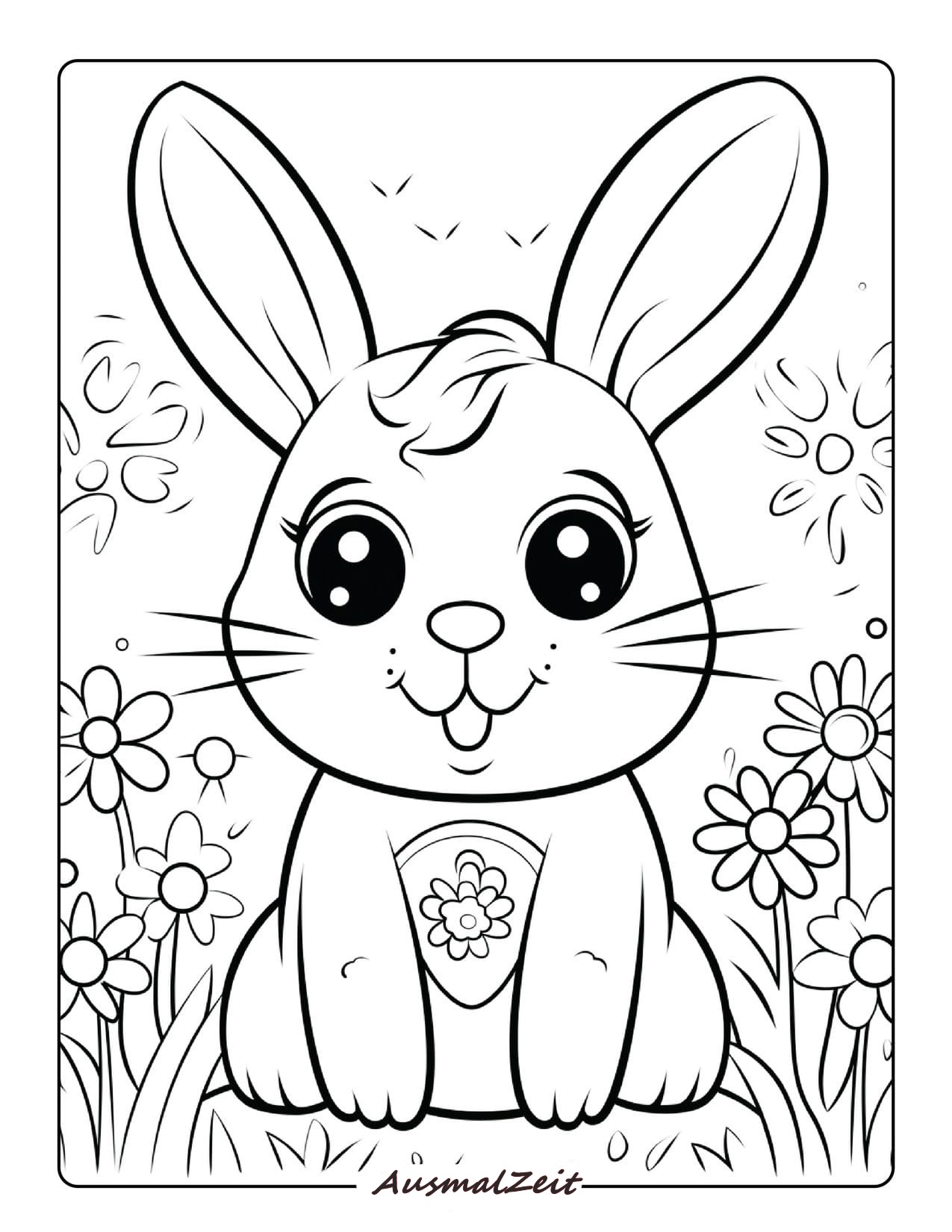 Ausmalbild Hase mit großen Augen zum Ausmalen - Tiere