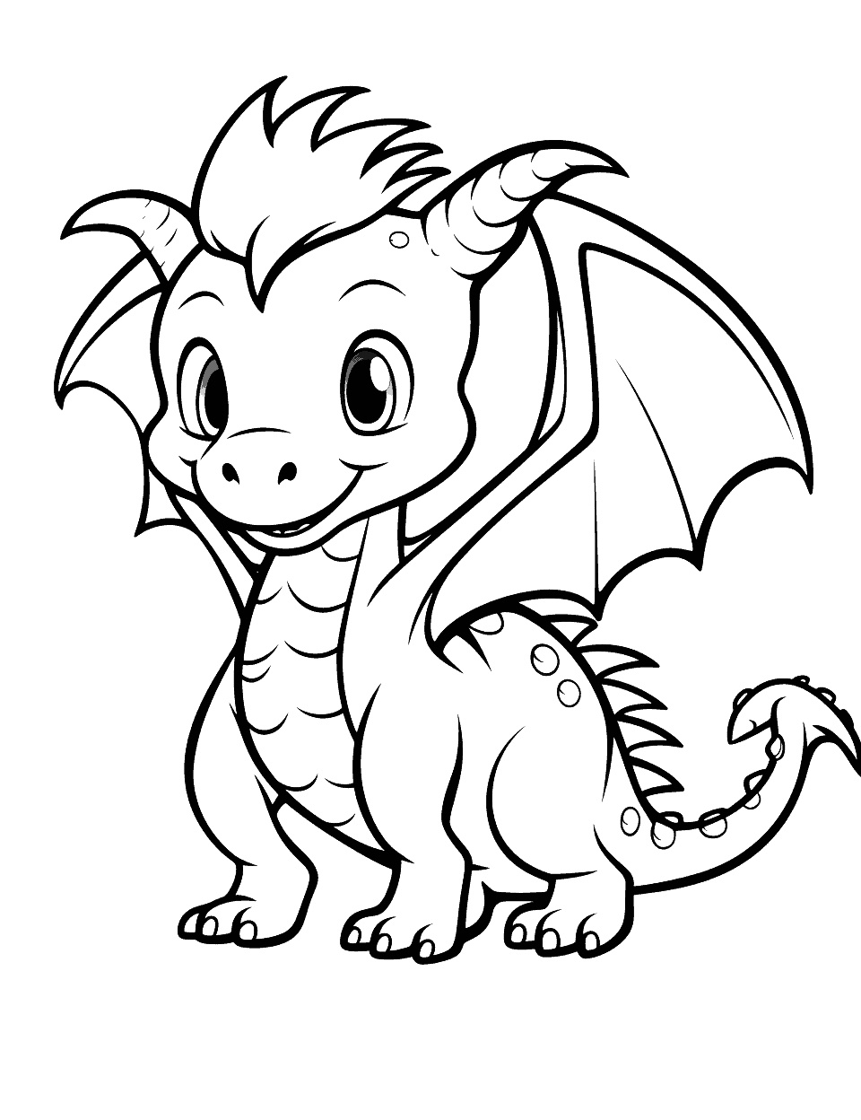 Ausmalbild Kawaii Baby Drache für Kinder