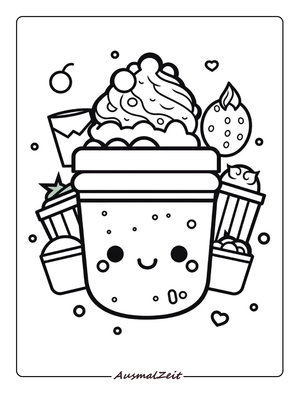 Ausmalbild Kawaii Essen