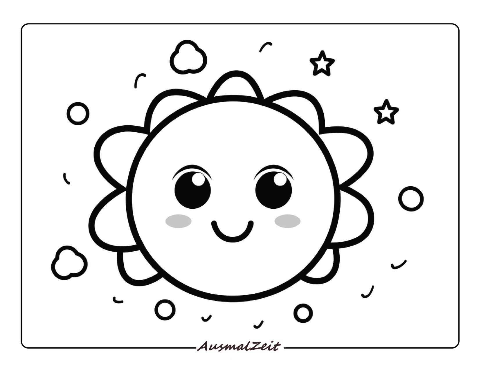 Ausmalbild Kawaii Sonne zum Ausdrucken
