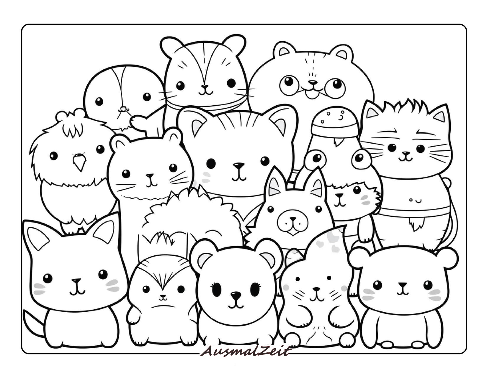 Ausmalbild Kawaii Tiere