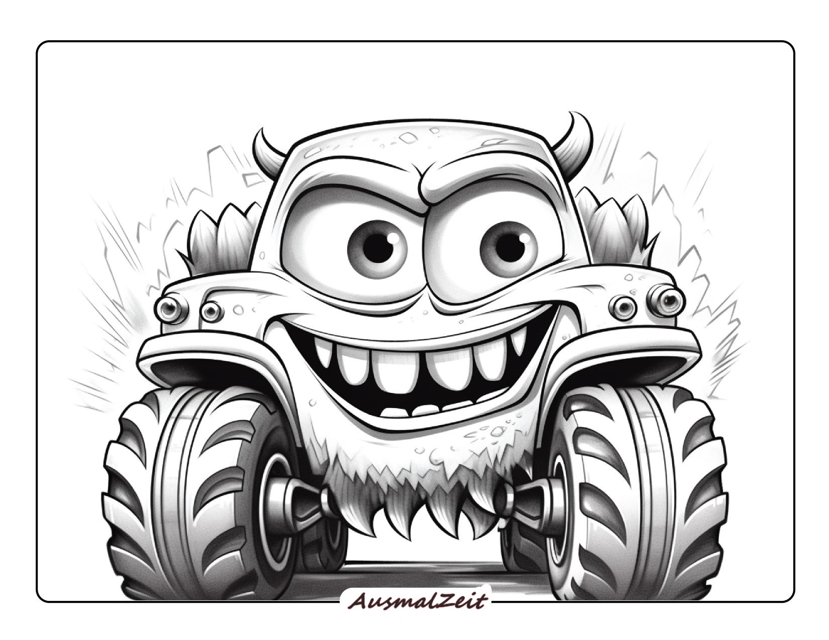 Ausmalbild Monstertruck mit großen Augen