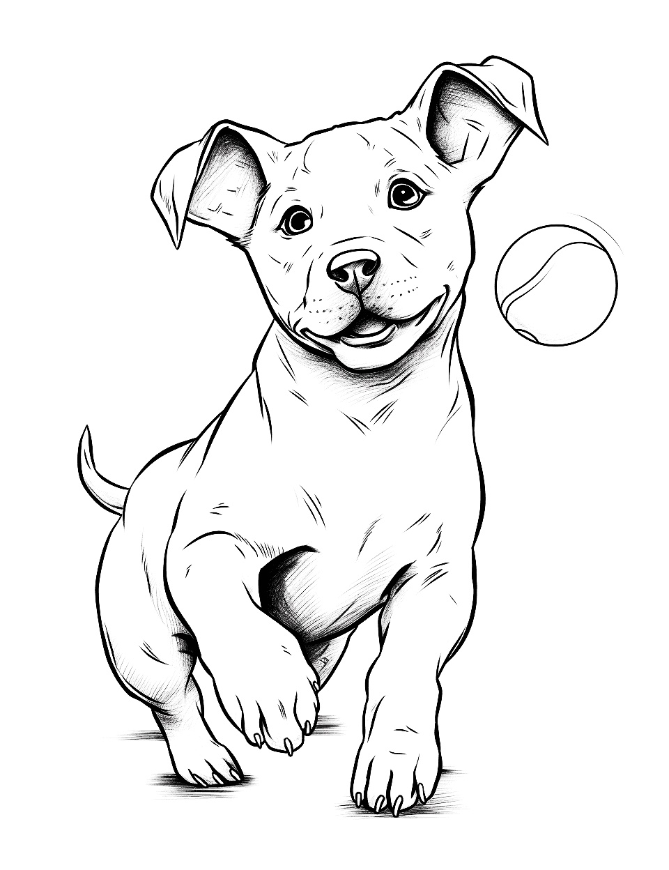 Ausmalbild Pitbull fängt einen Ball