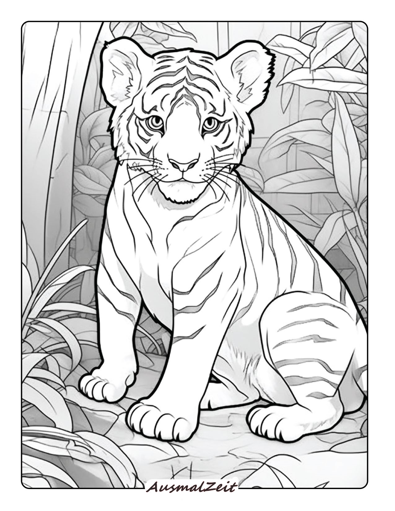 Ausmalbild Tiger Stehend Lächeln zum Ausdrucken