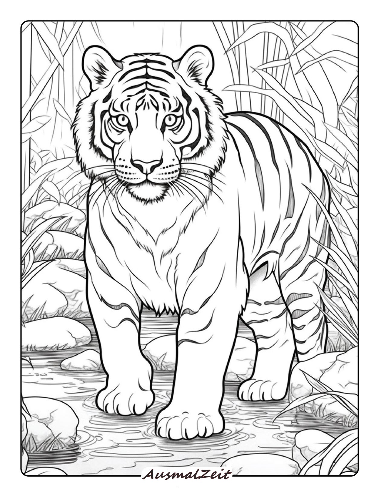 Ausmalbild Tiger Streifen Gras