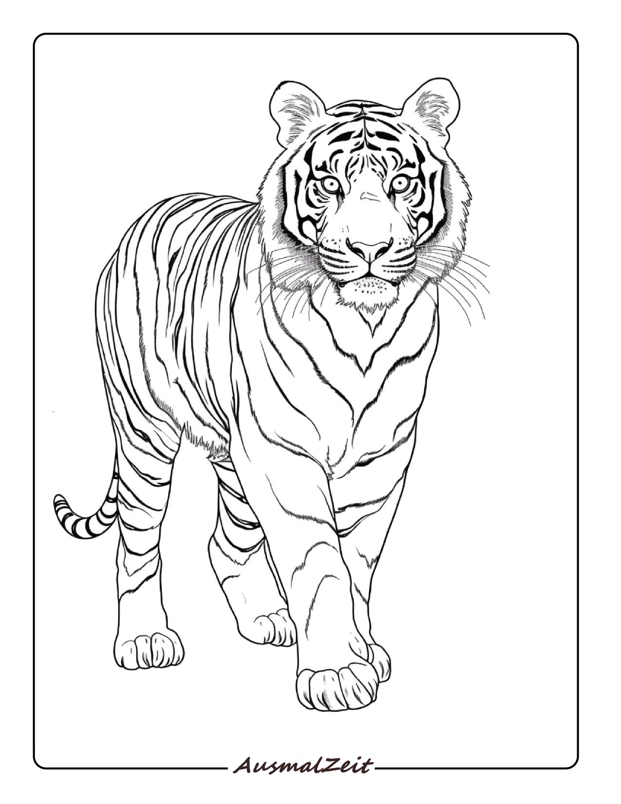Ausmalbild Tiger schreitet vorsichtig Kostenlos zum Ausdrucken