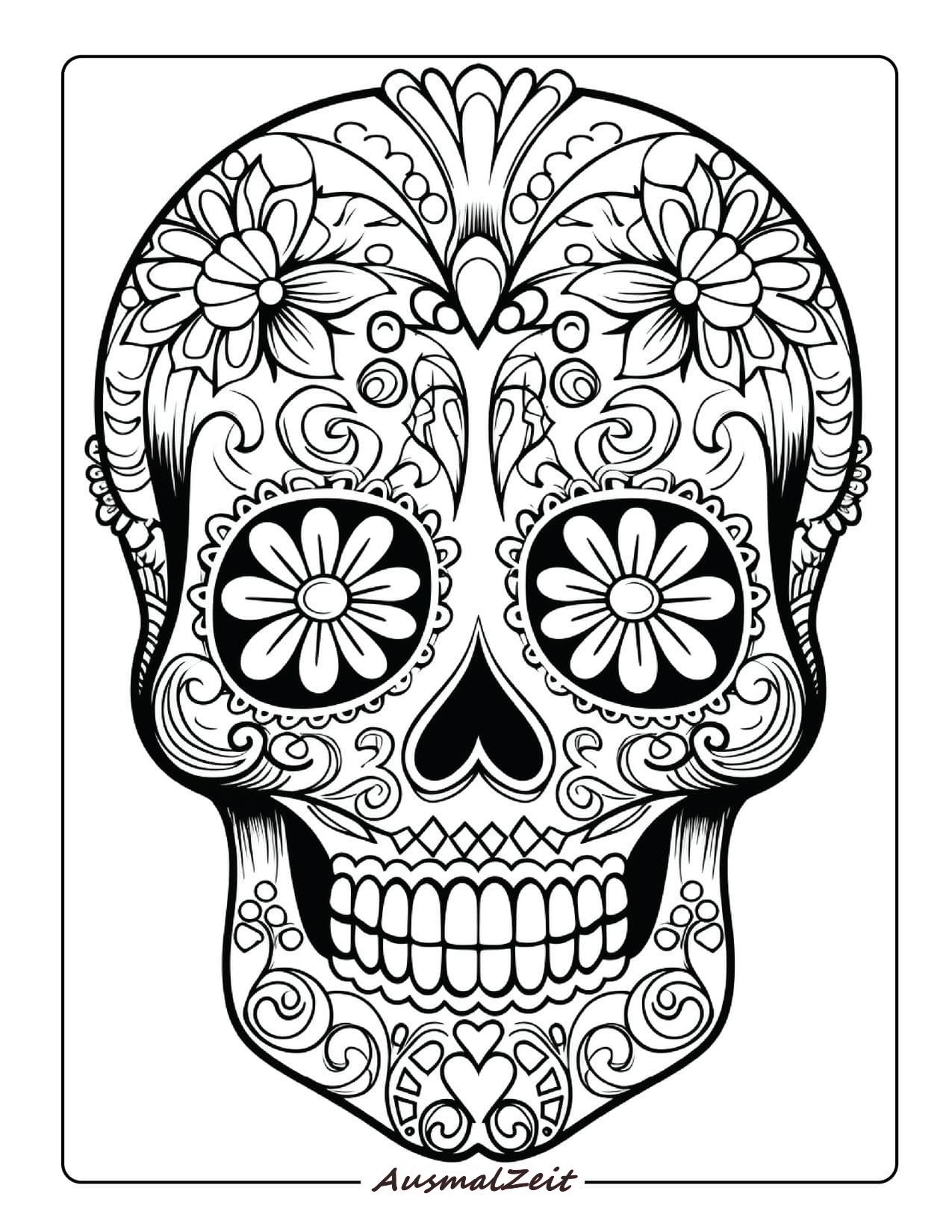 Ausmalbild Totenkopf mit Blume