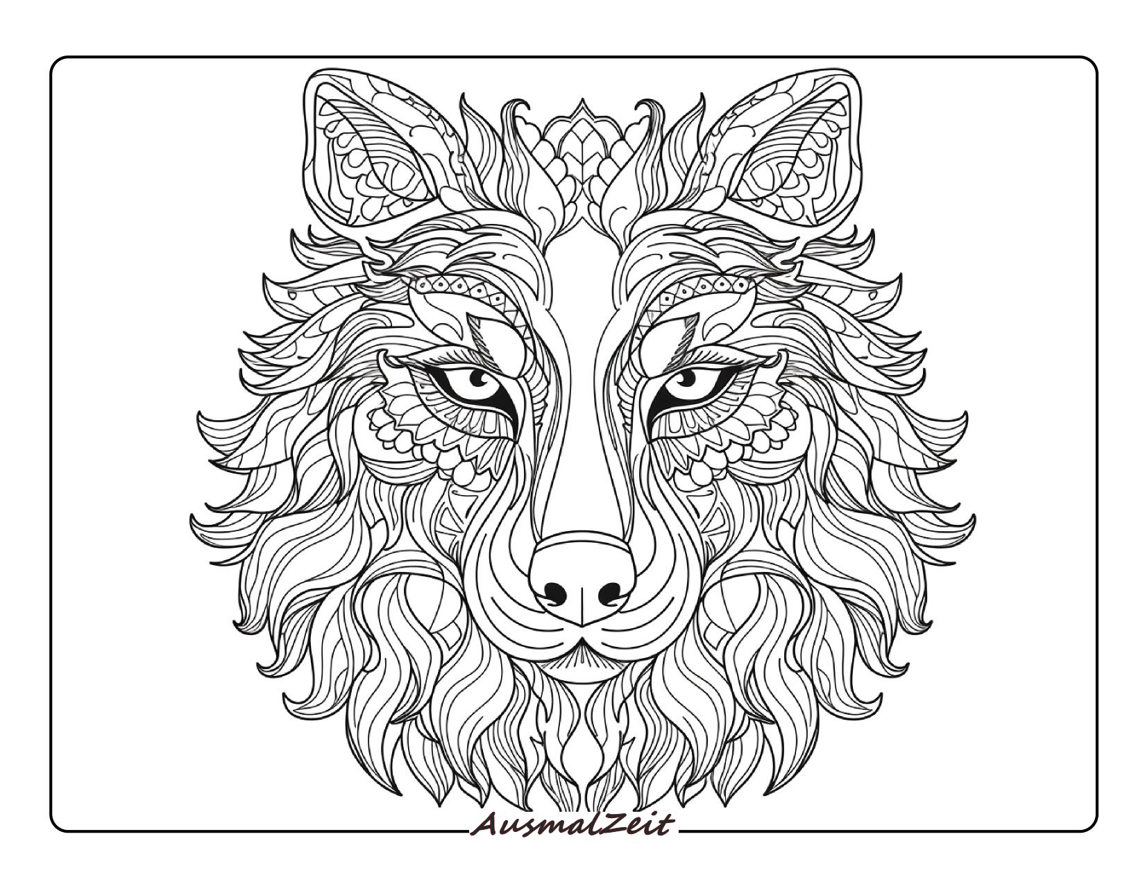 Ausmalbild Wolf Mandala zum Ausdrucken - Kostenlos