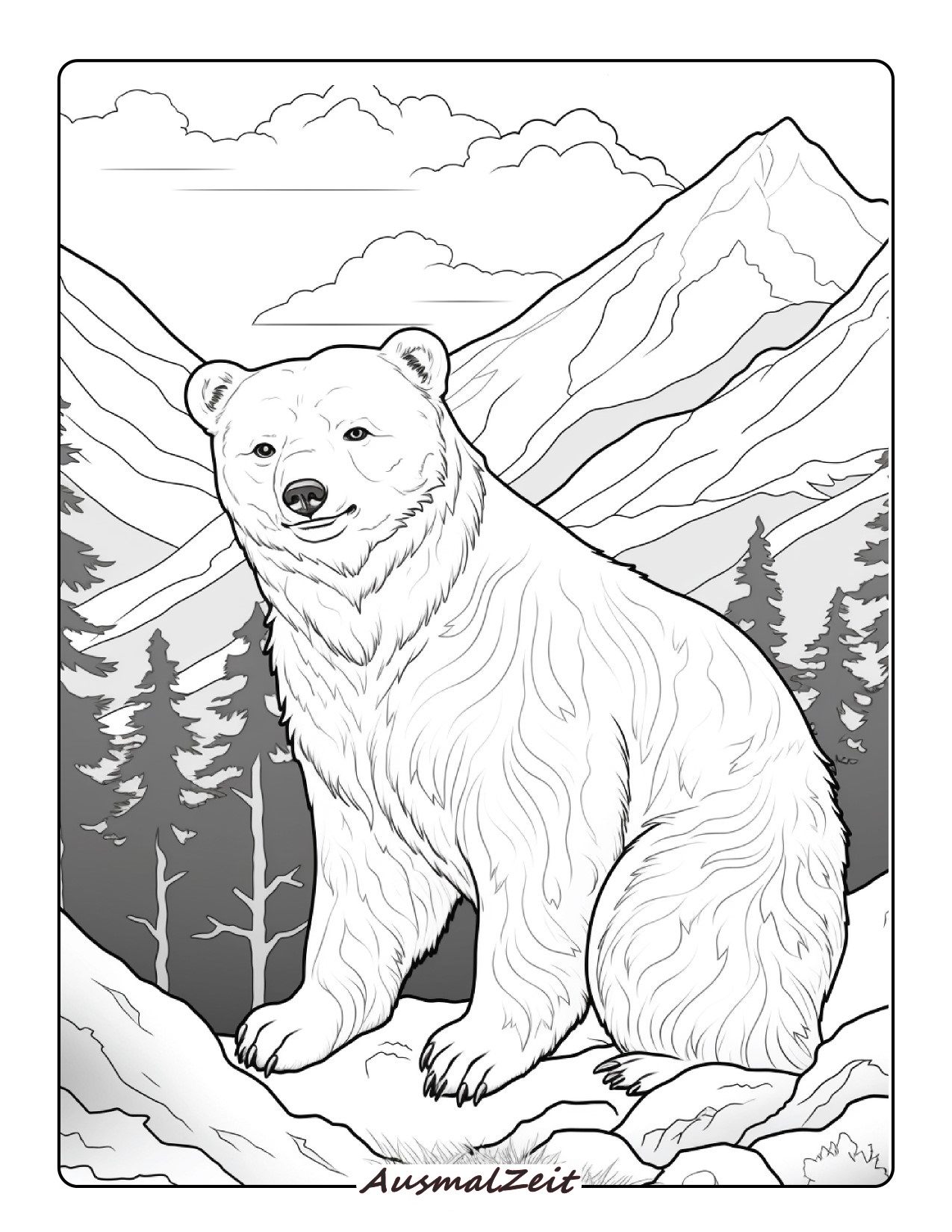 Ausmalbild Bär auf großem Felsen