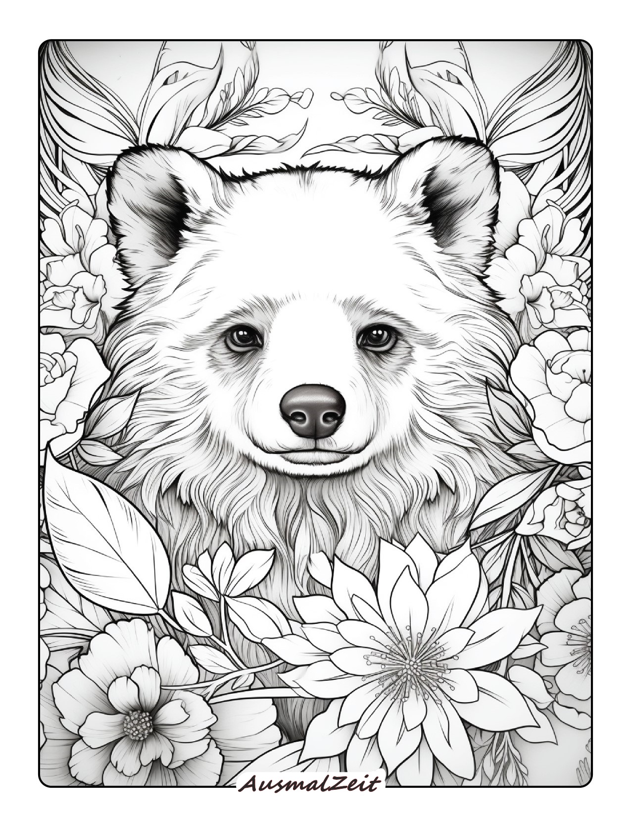 Malvorlage Bär und Blumen