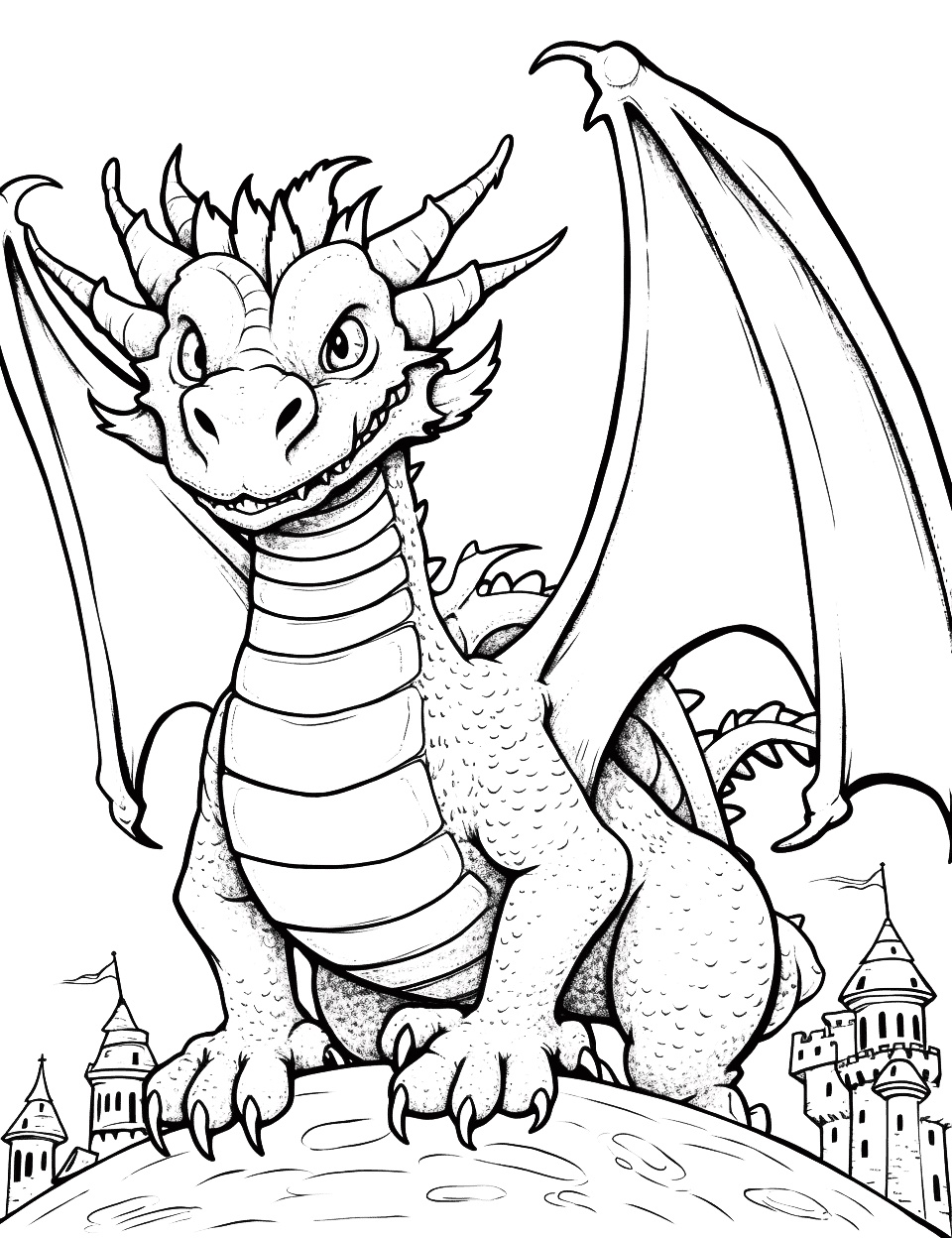 Detaillierter Ausmalbild Drache für Erwachsene