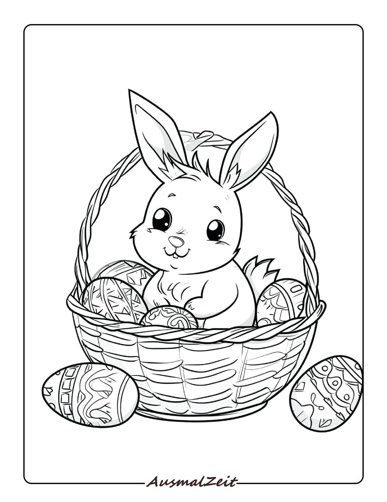 Fröhlicher Hase mit Ostereiern Ausmalbild Kostenlos zum Ausdrucken