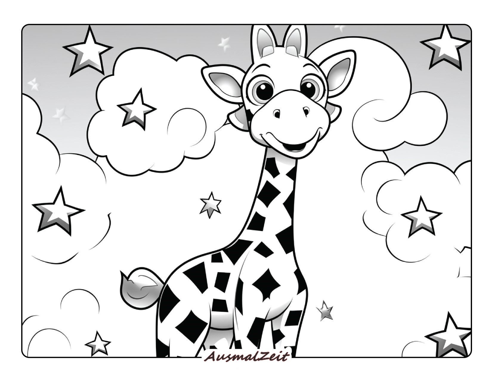 Malvorlage Giraffe und Wolken Kostenlos zum Ausdrucken