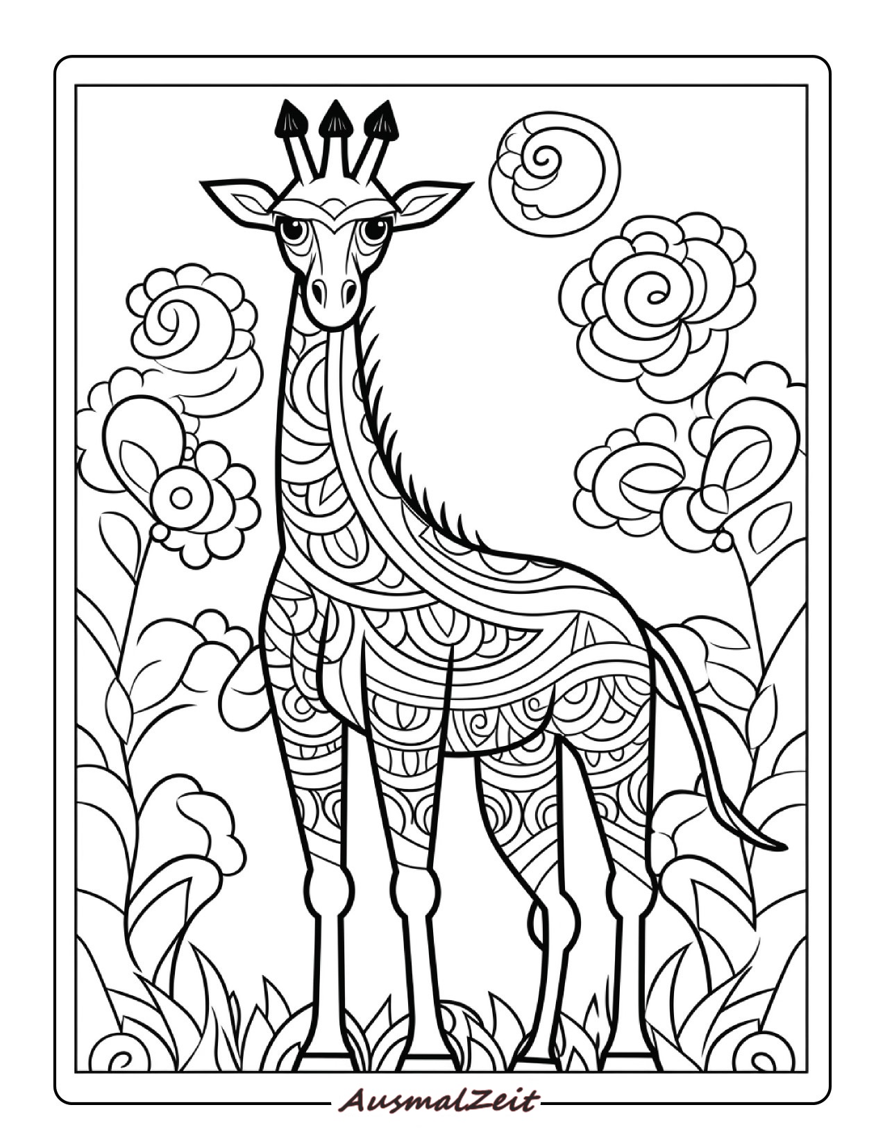 Große Giraffe Malvorlage zum Ausdrucken und Herunterladen