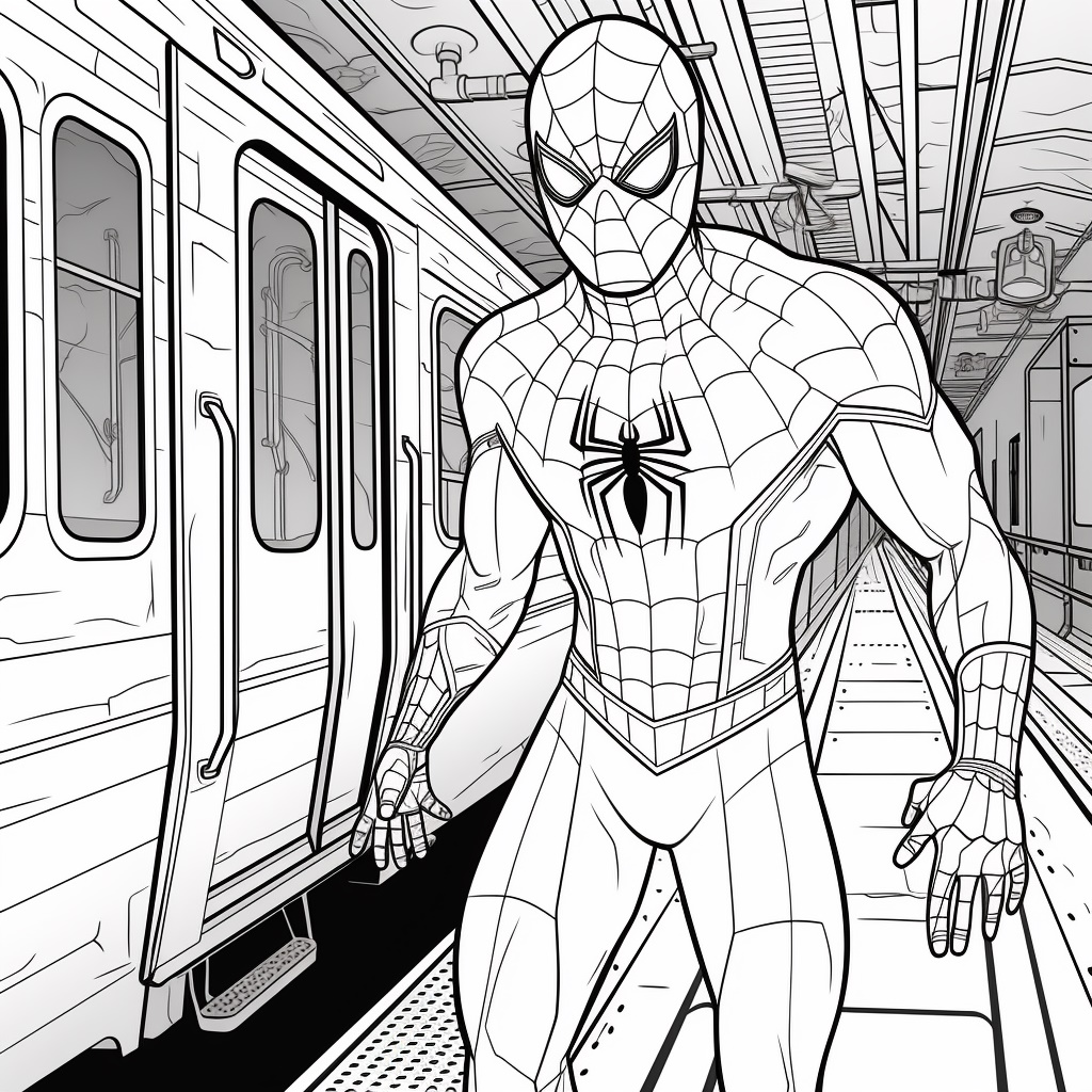 Malvorlage Spiderman im Bahnhof