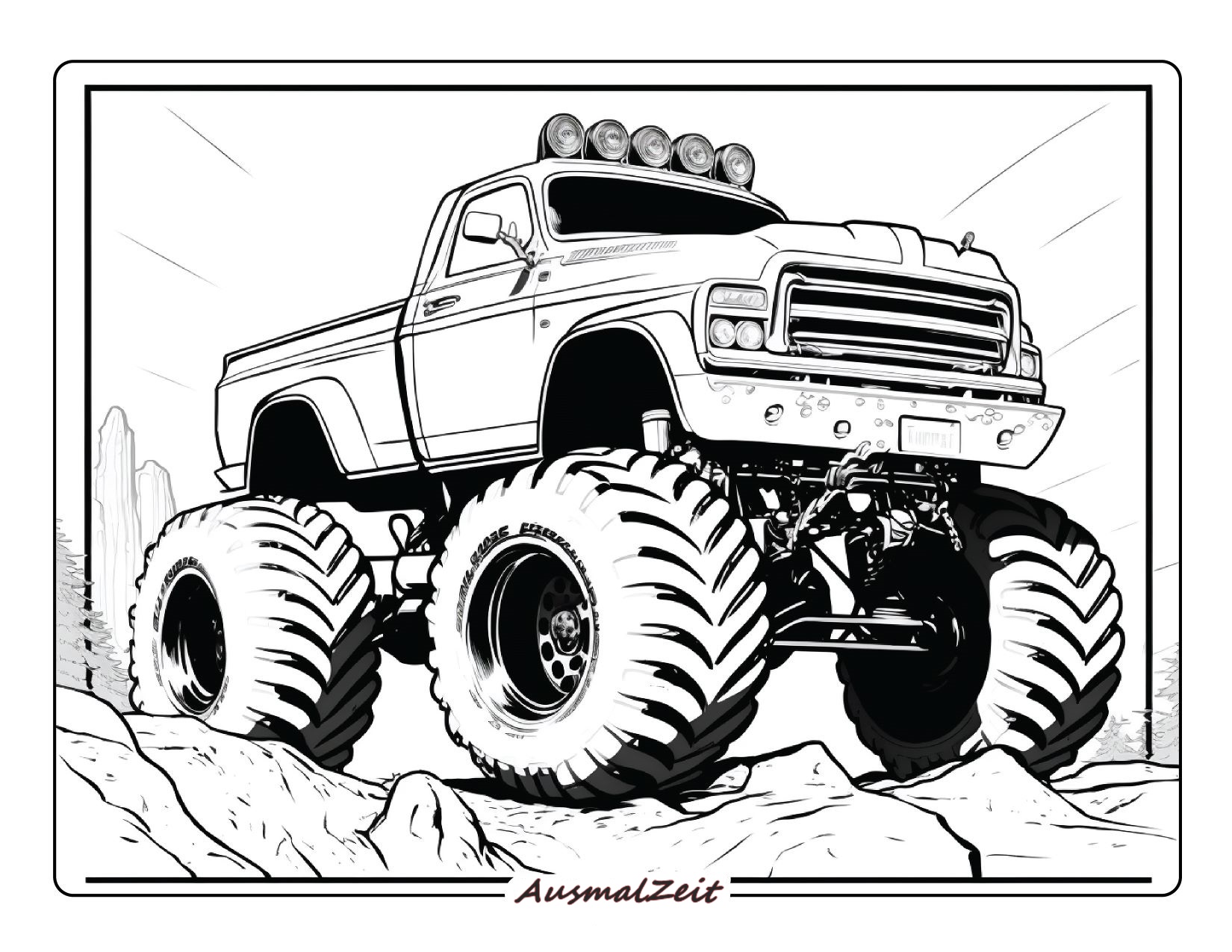 Ausmalbild Monstertruck auf der Klippe