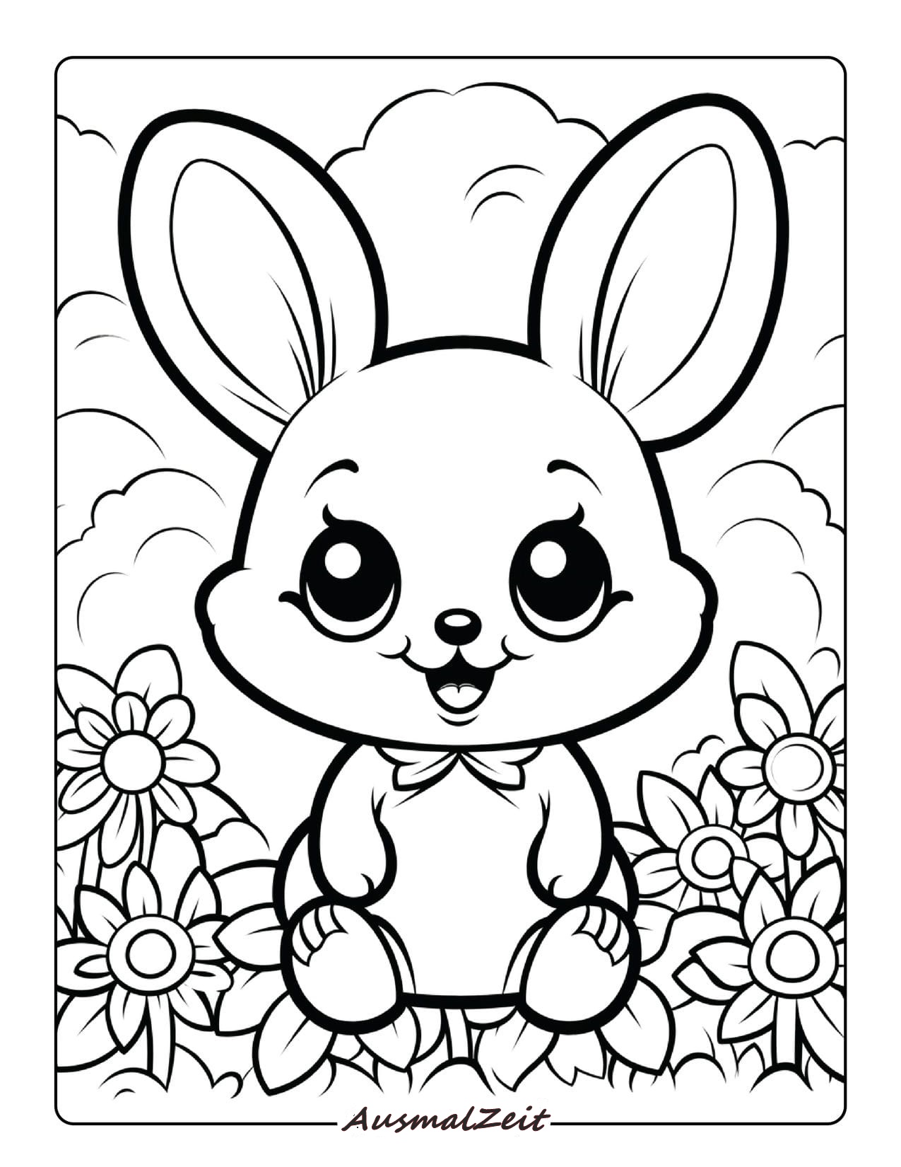 Niedlicher Kleiner Hase mit großen Augen Ausmalbild zum Ausdrucken - Kostenlos