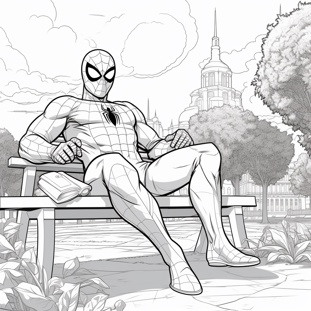 Spiderman auf dem Boden sitzend Ausmalbild