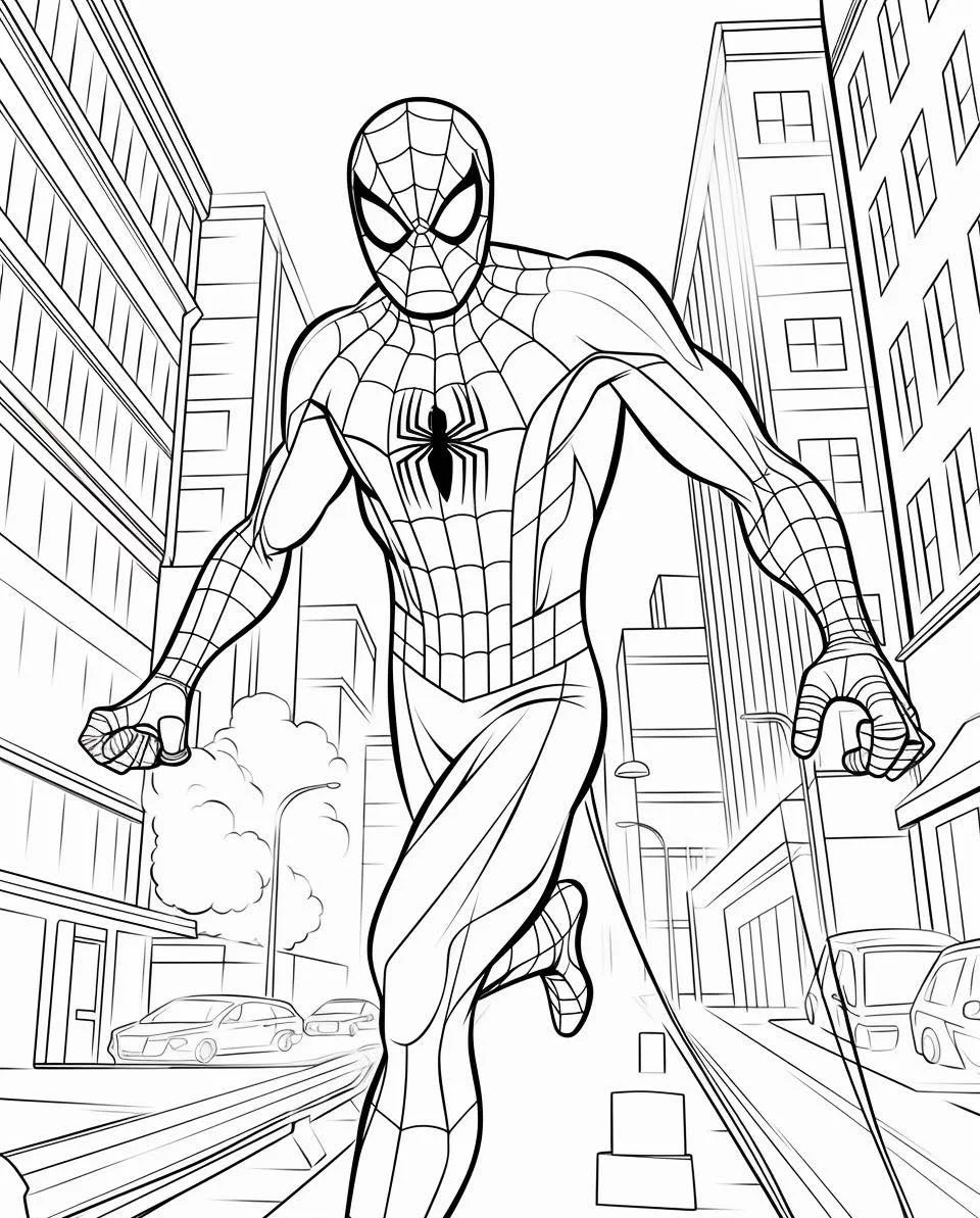 Stehend Spiderman Ausmalbild zum Ausdrucken und Herunterladen
