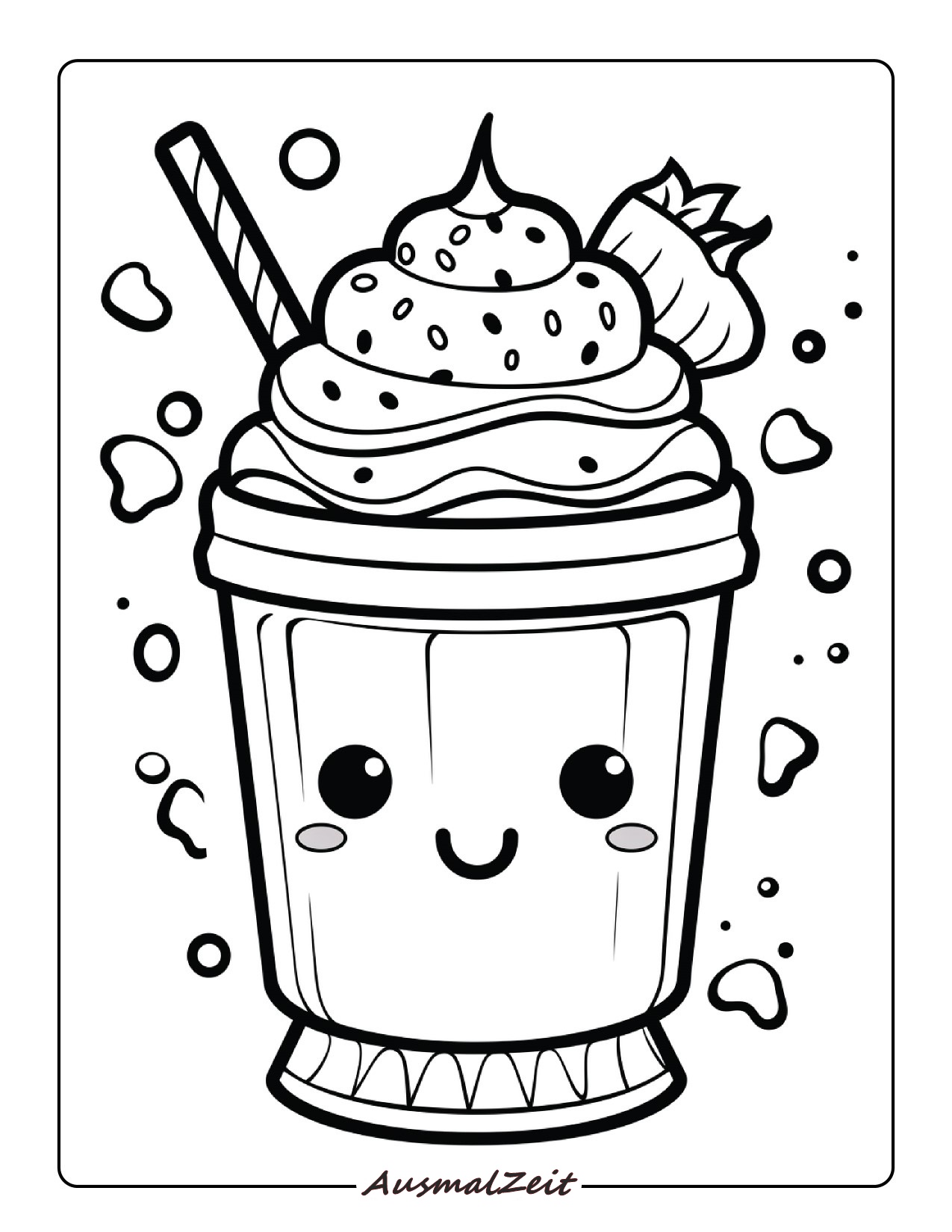 Süße Milchshake Kawaii Ausmalbild
