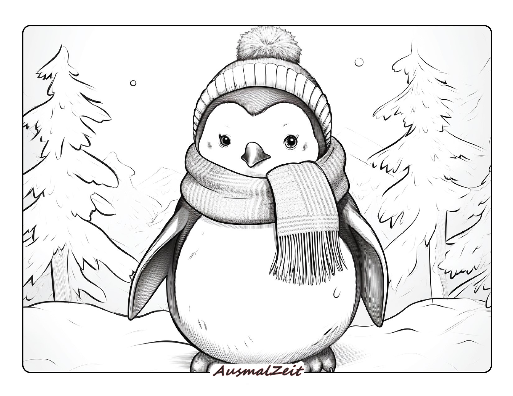 Weihnachtspinguin Ausmalbild zum Ausdrucken