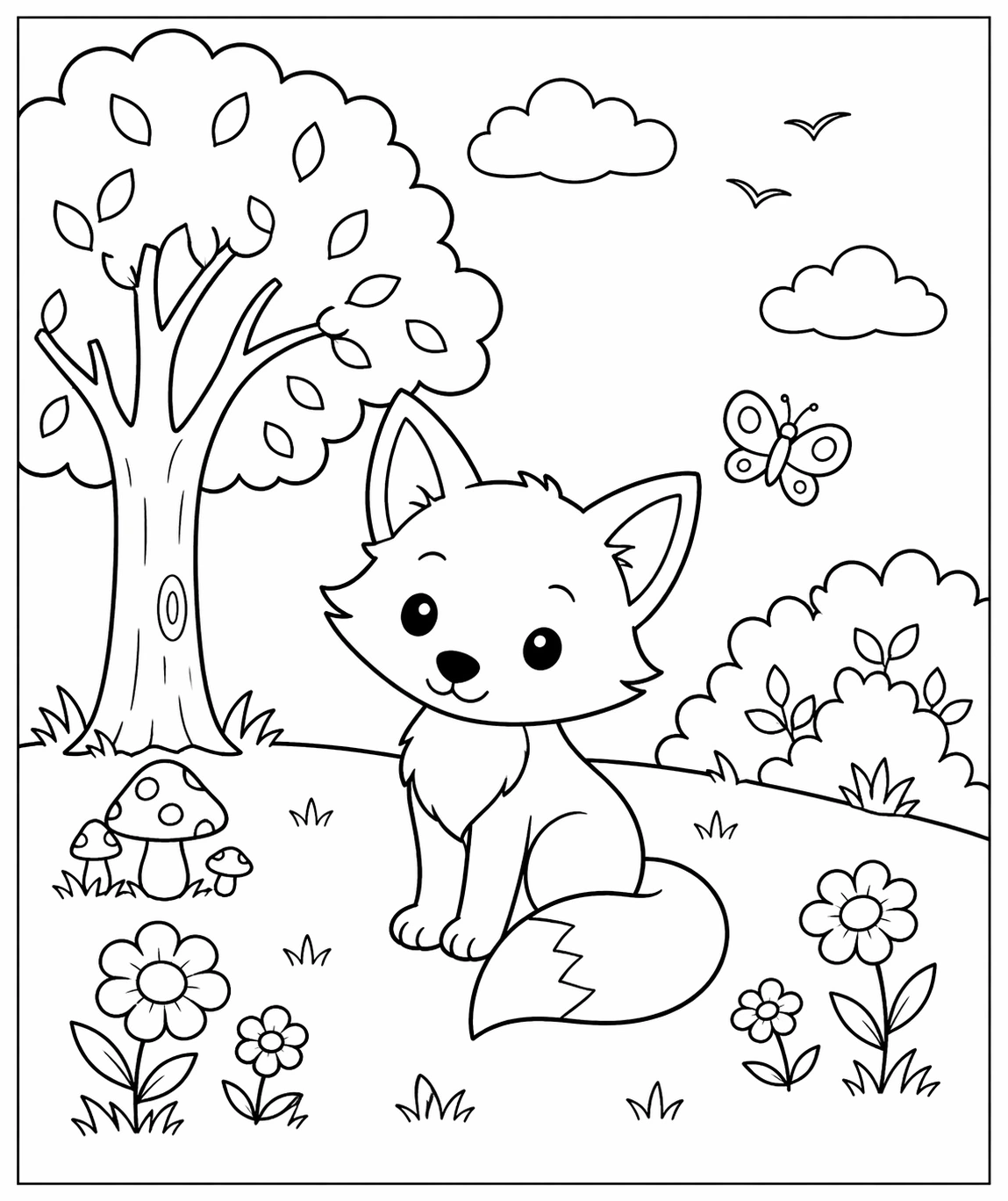 junges Fuchs Ausmalbild kostenlos herunterladen