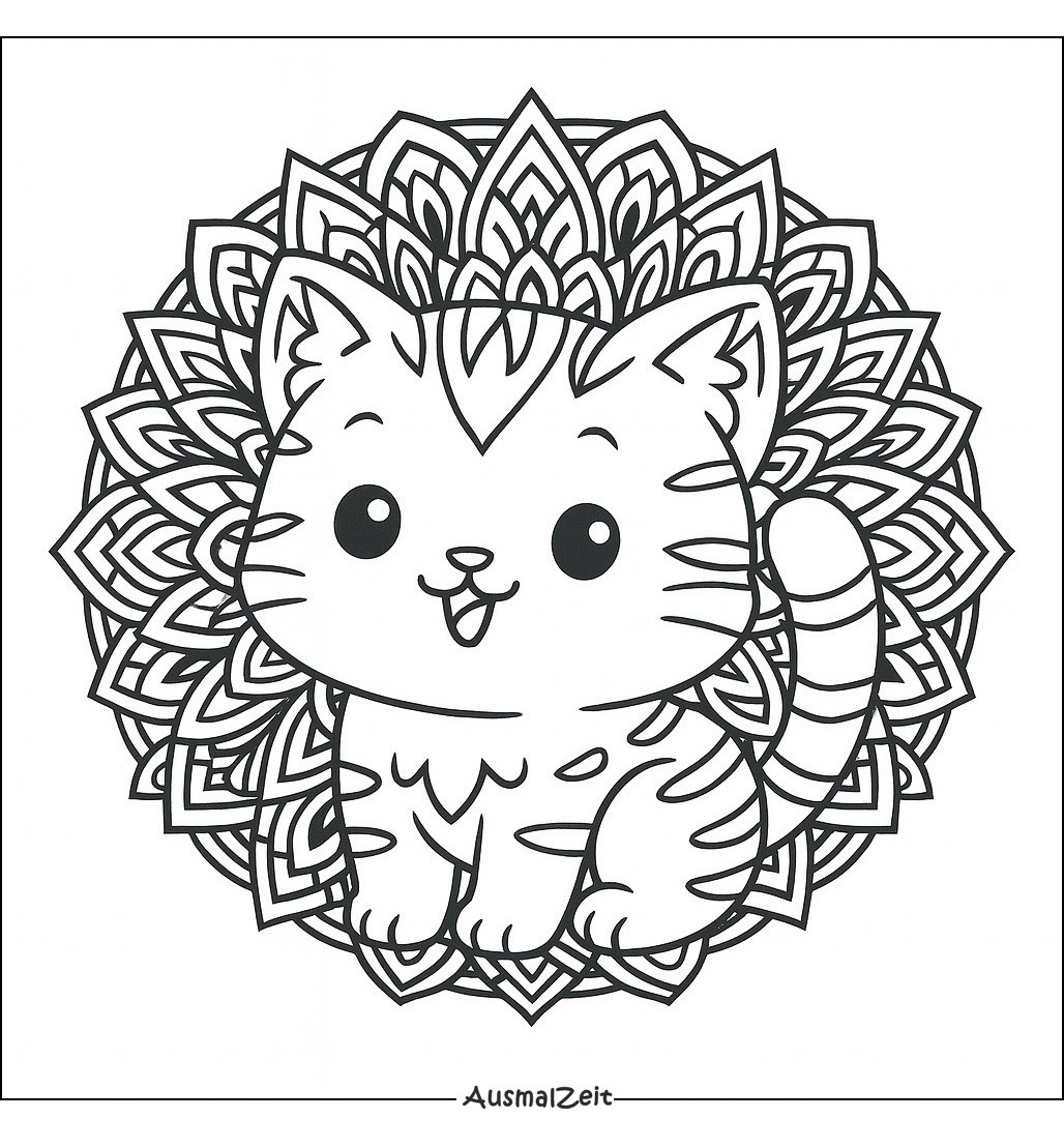 Mandala Ausmalbild Katze für Erwachsene