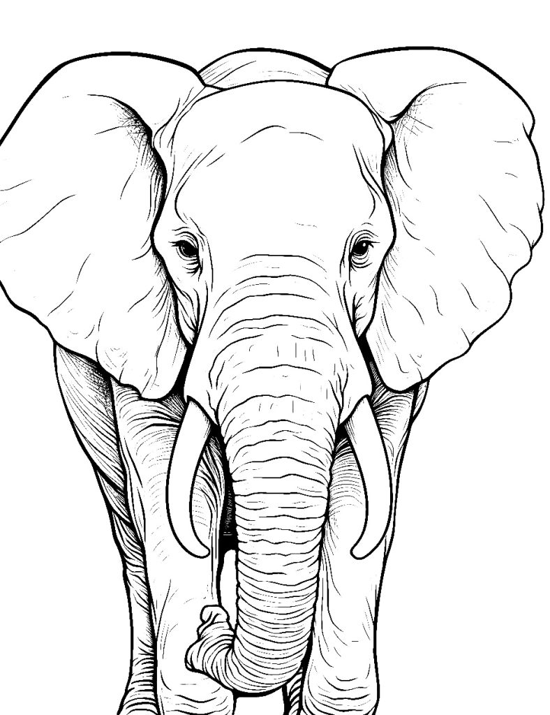 Ausmalbild Elefant Kopf Nahaufnahme zum Ausdrucken und Ausmalen