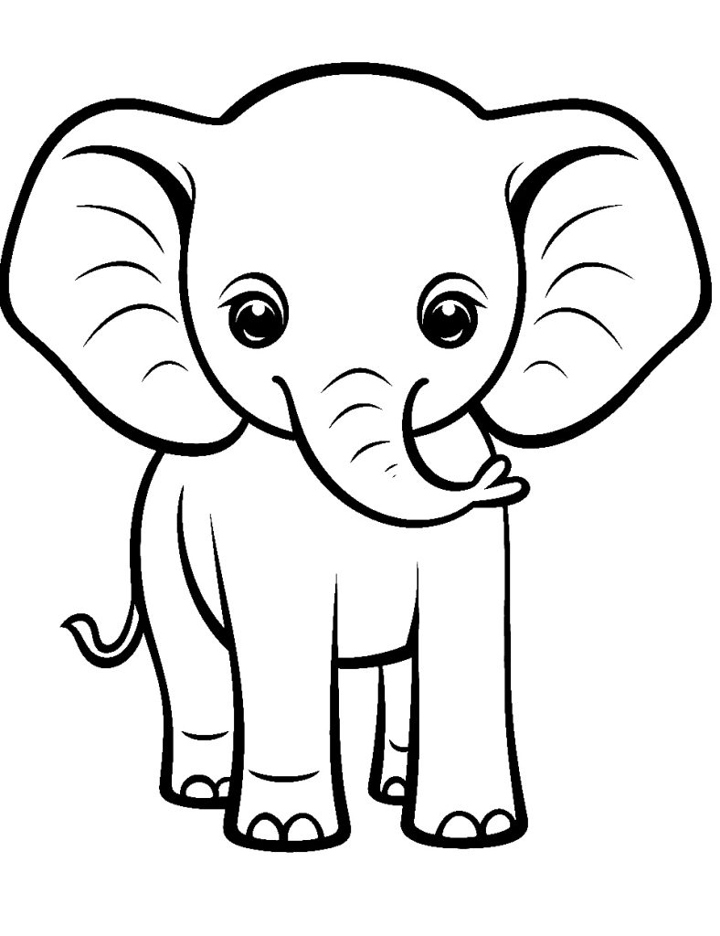 Ausmalbild Elefant mit großen Augen für Kinder