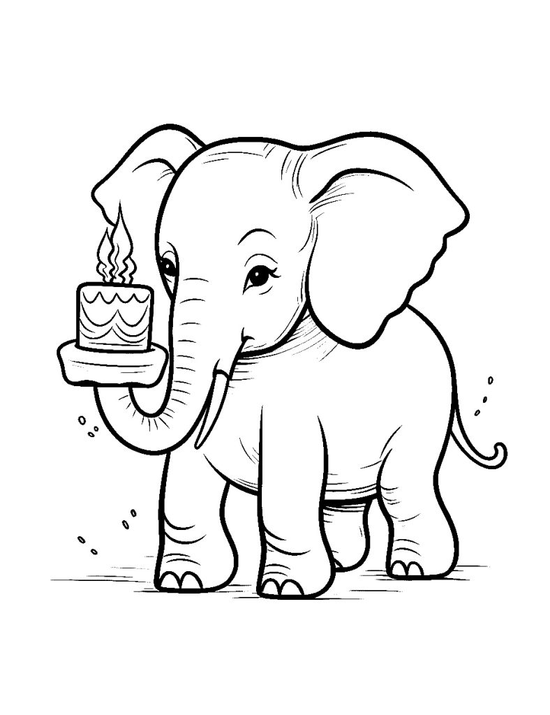 Ausmalbild Geburtstagsfeier aus Elefant für Kinder