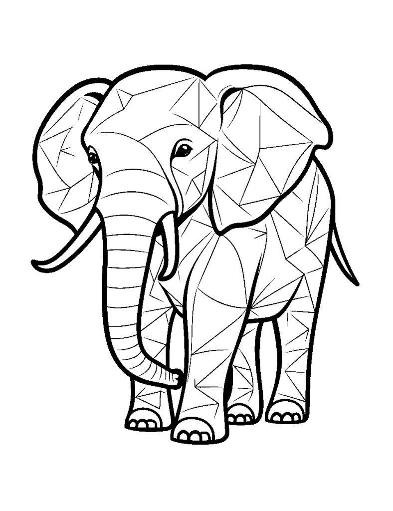 Ausmalbild Geometrische Elefant Design