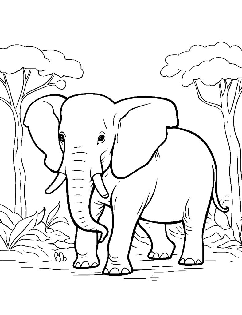 Einsamer Waldelefant Ausmalbild zum Ausdrucken
