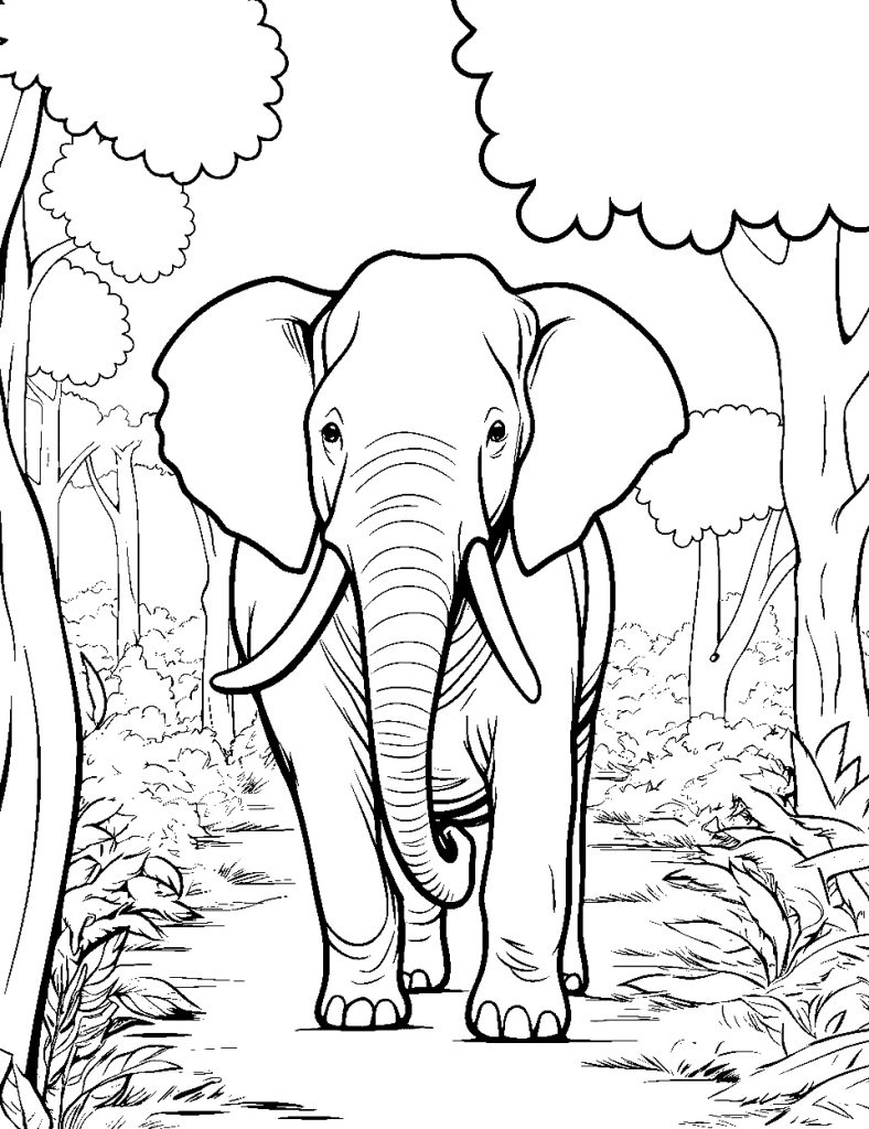 Großer Elefant im Wald Ausmalbild zum Ausdrucken