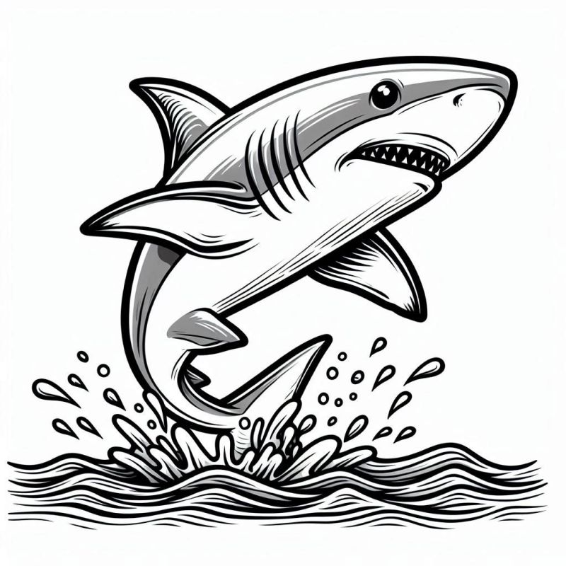 Detailliertes Ausmalbild Hai im Wasser kostenlos