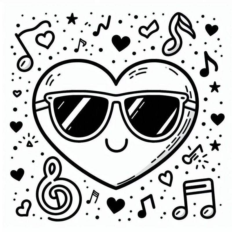 Ausmalbild Herz Sonnenbrille Musiknoten