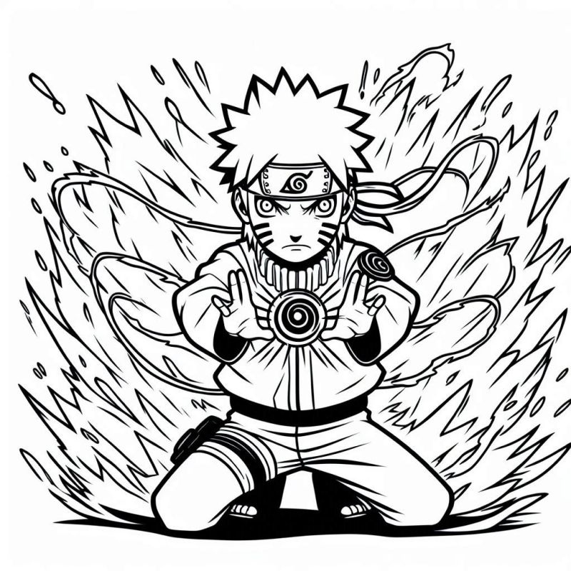 Ausmalbild Naruto Kniende Jutsu Vorbereitung