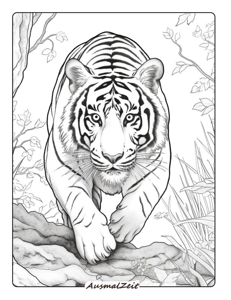 Ausmalbild Tiger im Dschungel