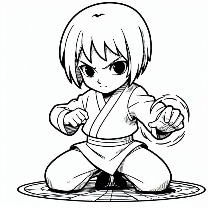 Chibi Naruto Charakter Kniend Ausmalbild