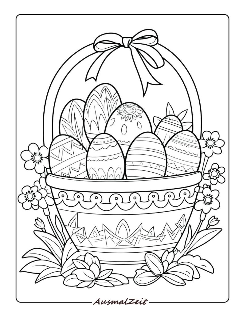 Malvorlage Osterkorb mit Eiern