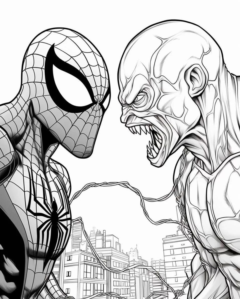 Malvorlage Spiderman und Bösewicht