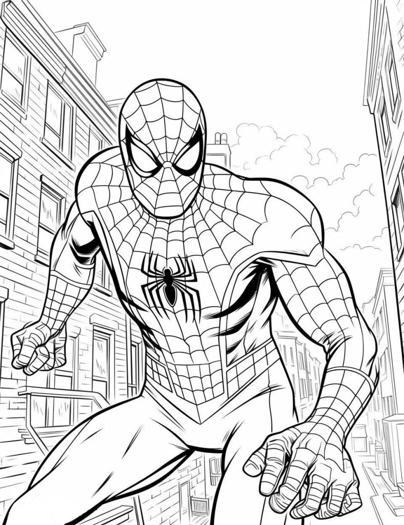 Spiderman Kniend Ausmalbild zum Ausdrucken