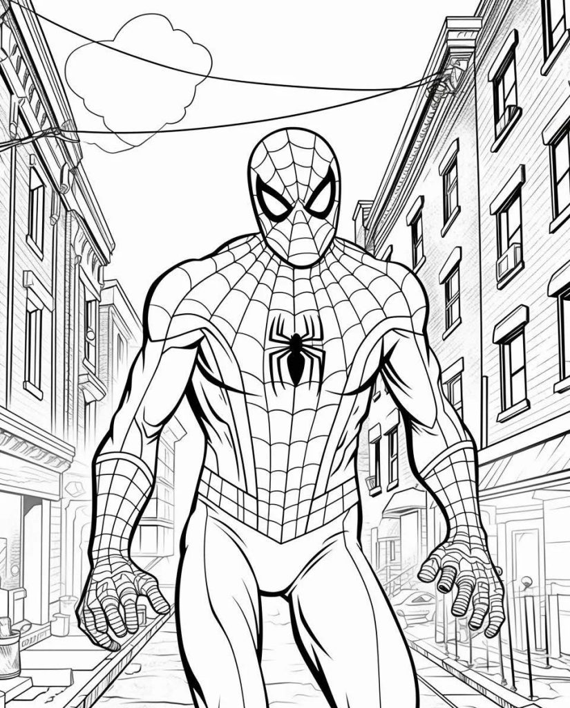 Spiderman mit Spinnennetz Ausmalbild Kostenlos zum Ausdrucken