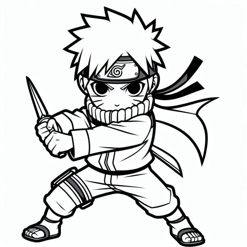 Ausmalbild Naruto kämpft bereit zum Ausdrucken