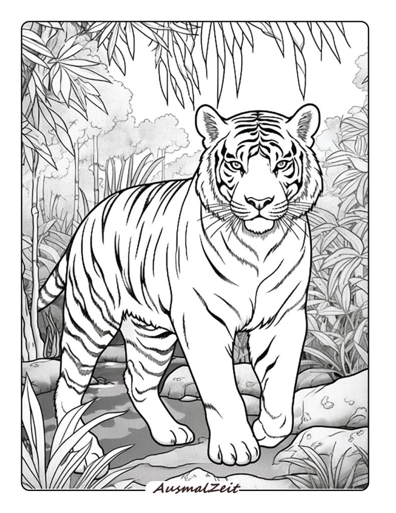 Ausmalbild mit Tiger für wilde Mal-Abenteuer