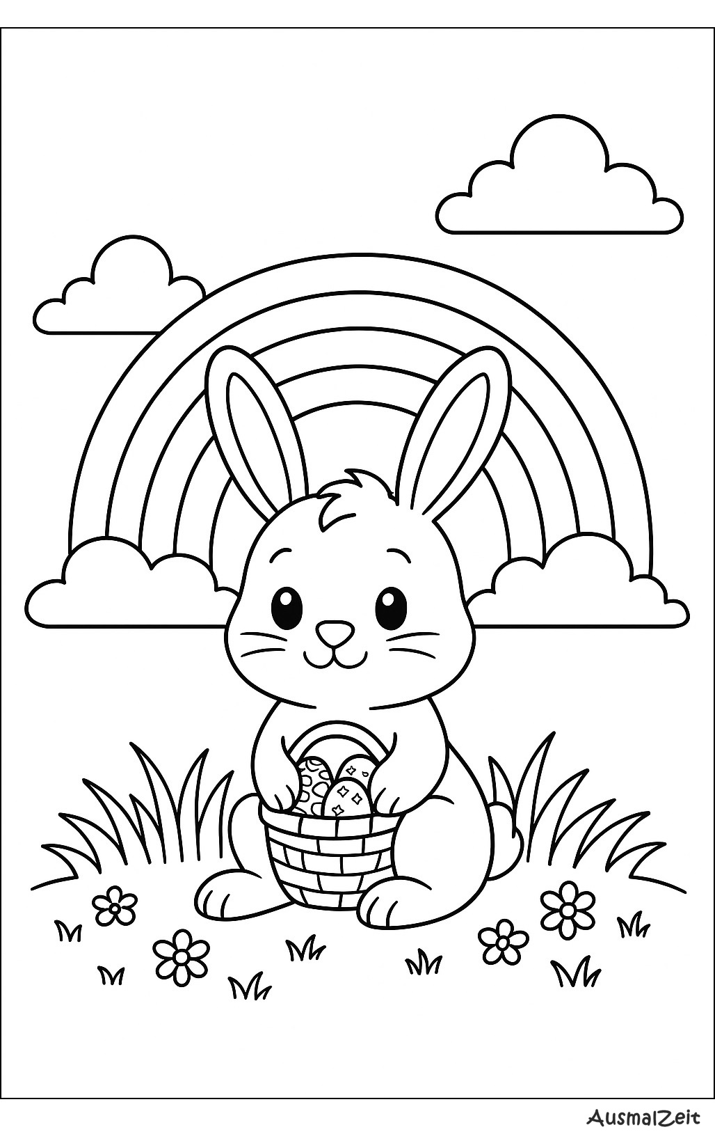 Hase mit Regenbogen Ausmalbild Ostern